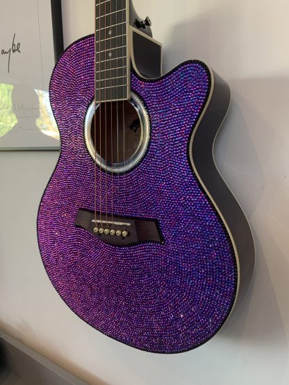 Purple Velvet Custom Rhinestone Tiger Guitar - Image 3