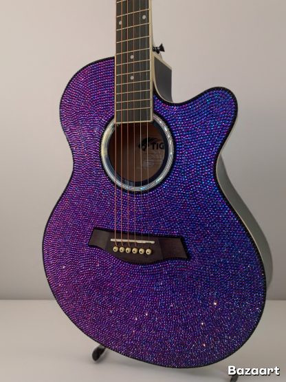Purple Velvet Custom Rhinestone Tiger Guitar