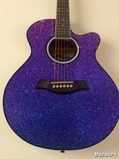 Purple Velvet Custom Rhinestone Tiger Guitar - Image 2