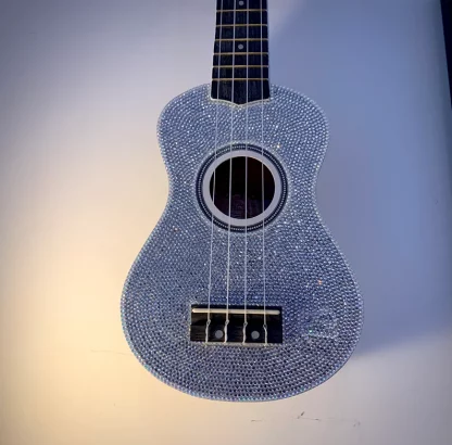 White Custom Rhinestone Tiger Ukulele